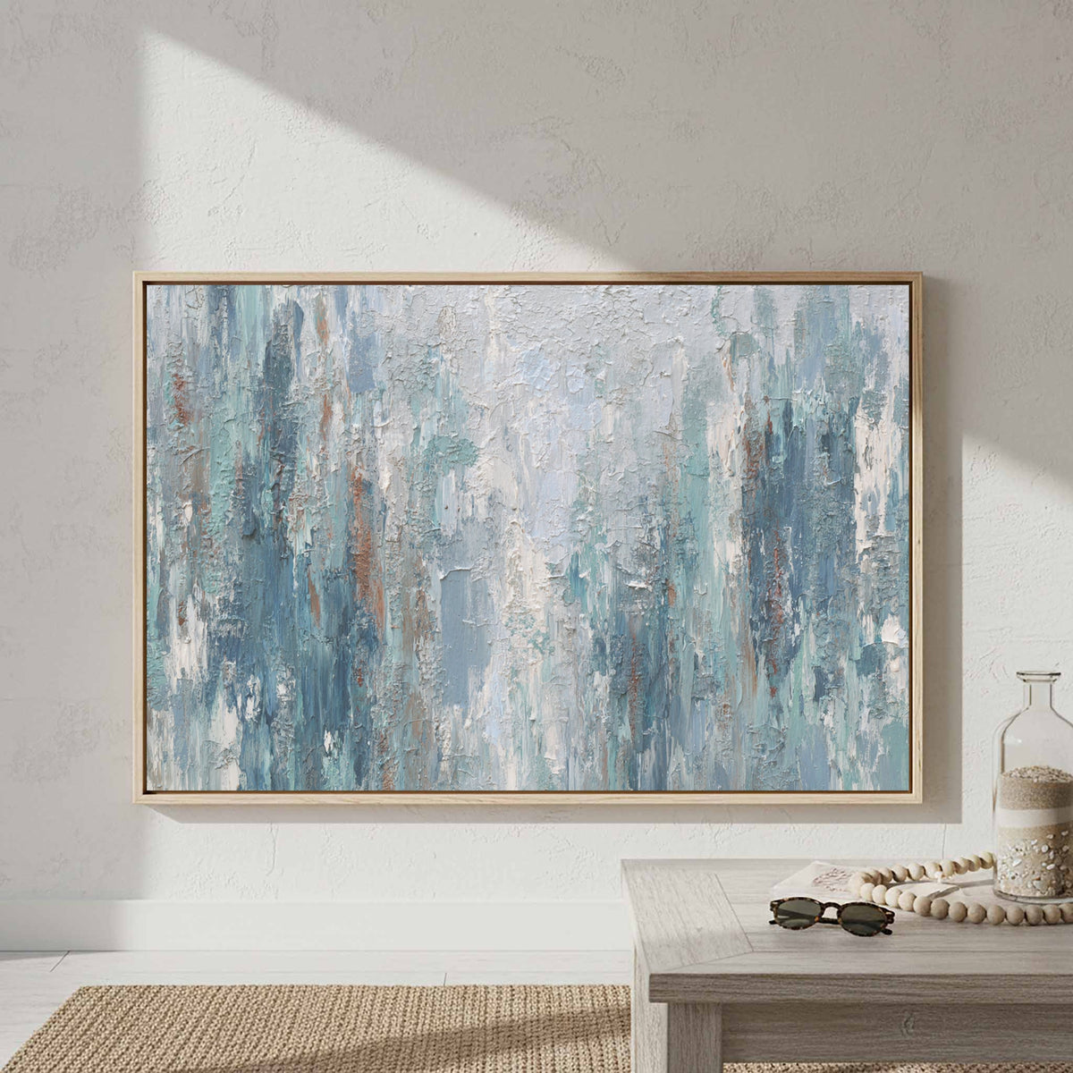 Abstract Forest Canvas Wall Art | Blue Gray Textured Print