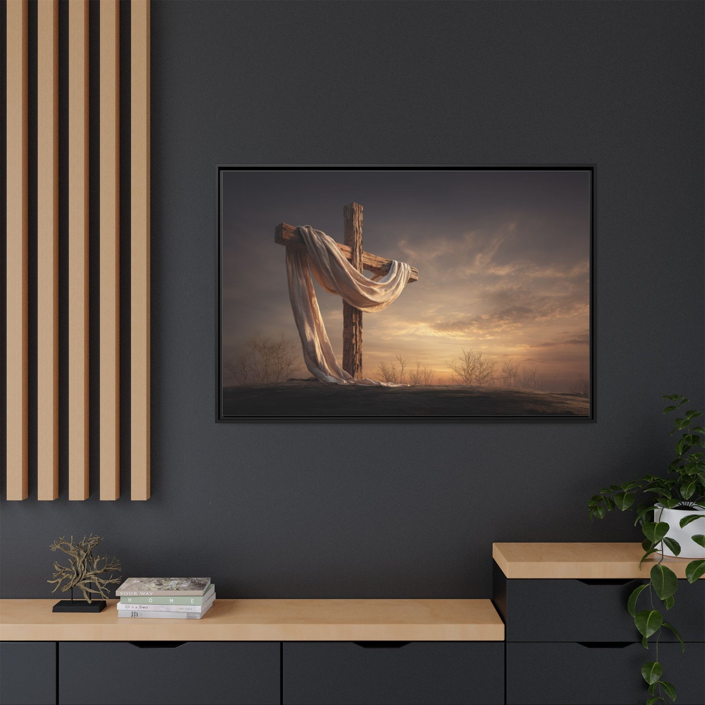 Rustic Cross Wall Art with Draped Fabric | Inspirational Decor