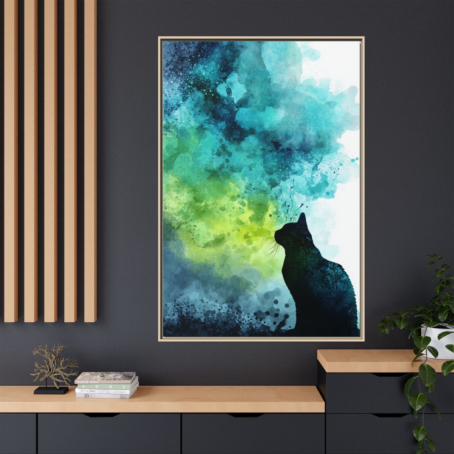 Whimsical Cat Silhouette Watercolor Artwork