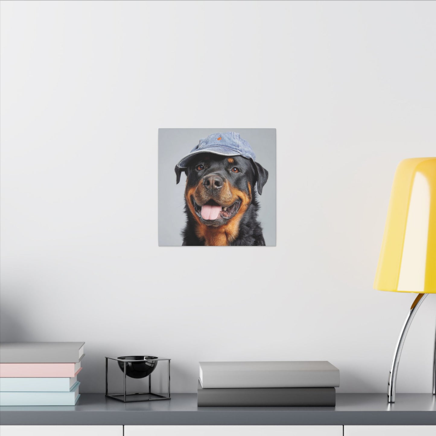 Whimsical Rottweiler Art - Denim Hat Dog Portrait