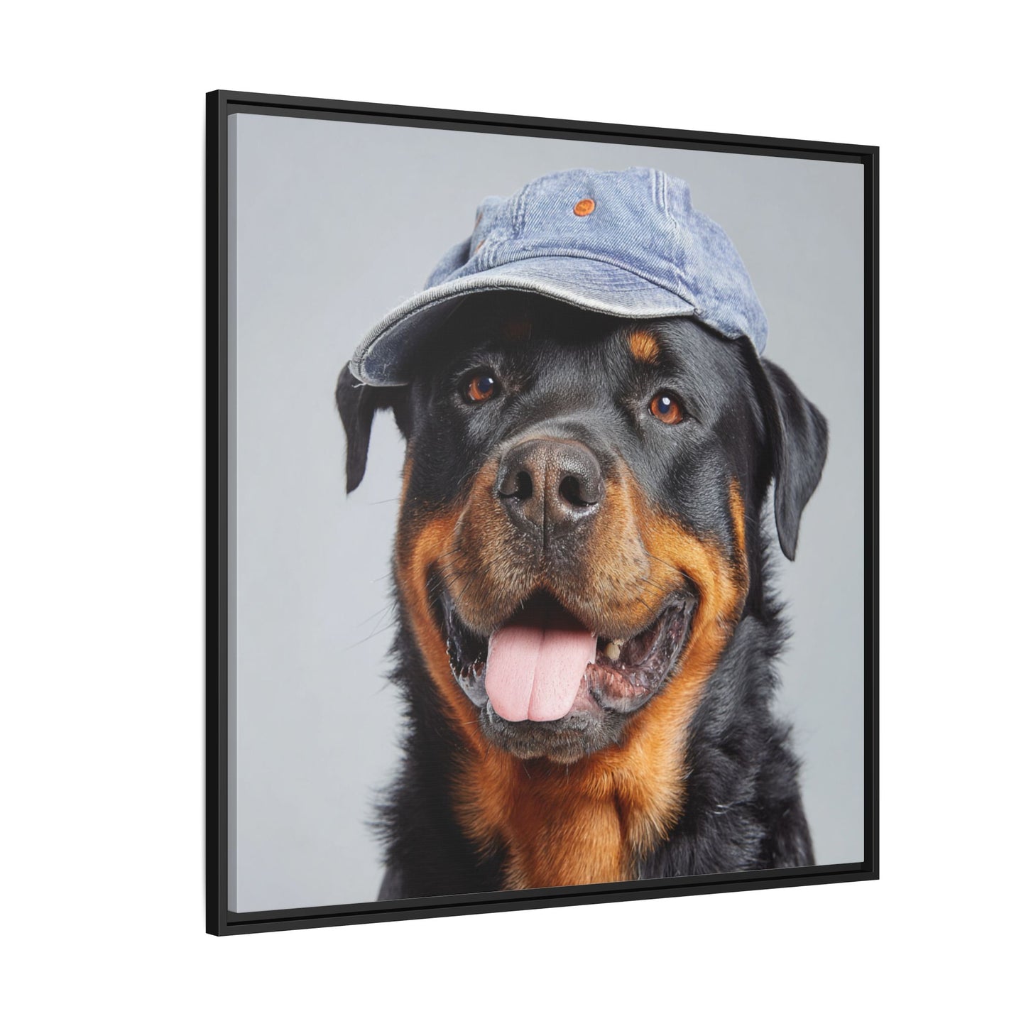 Whimsical Rottweiler Art - Denim Hat Dog Portrait