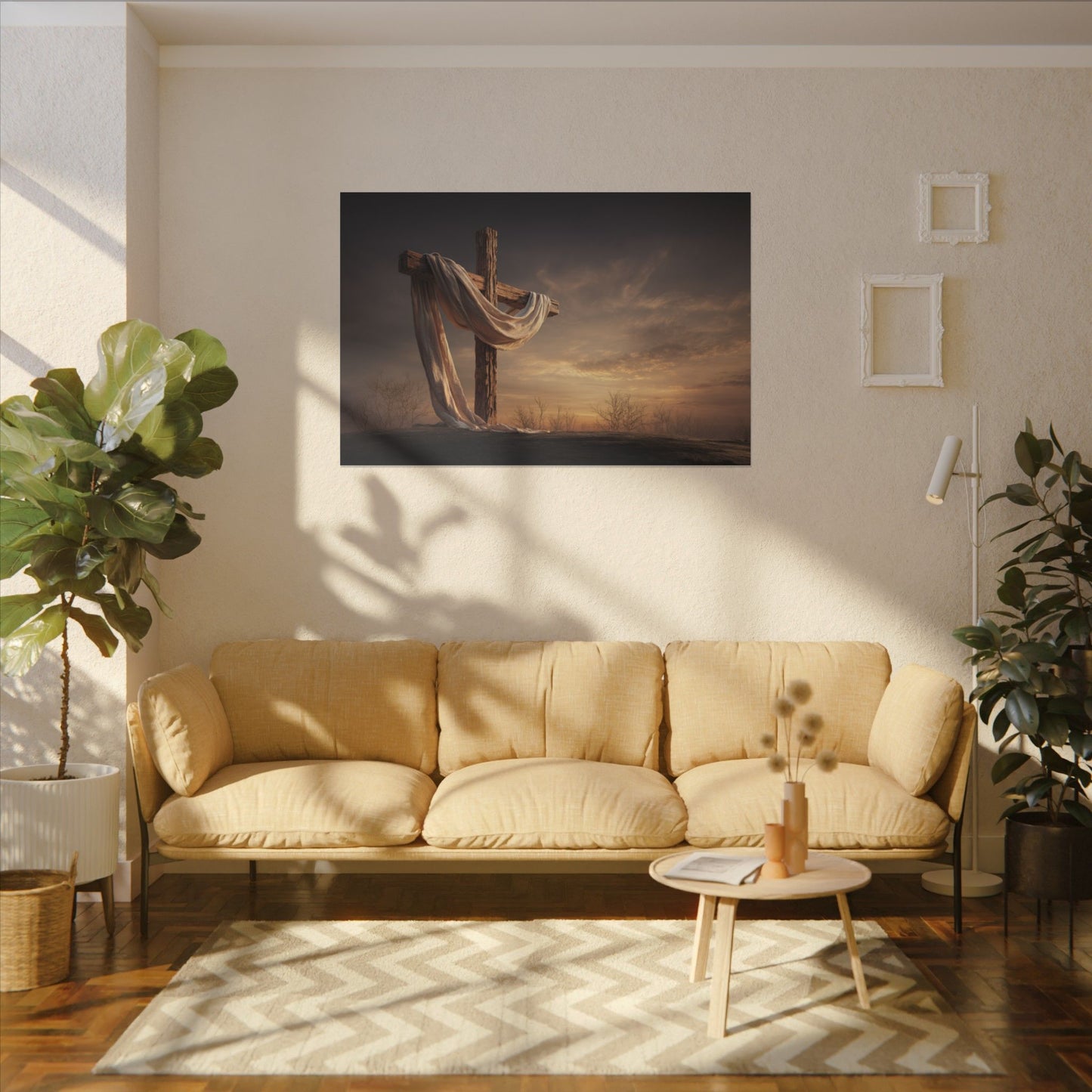 Rustic Cross Wall Art with Draped Fabric | Inspirational Decor