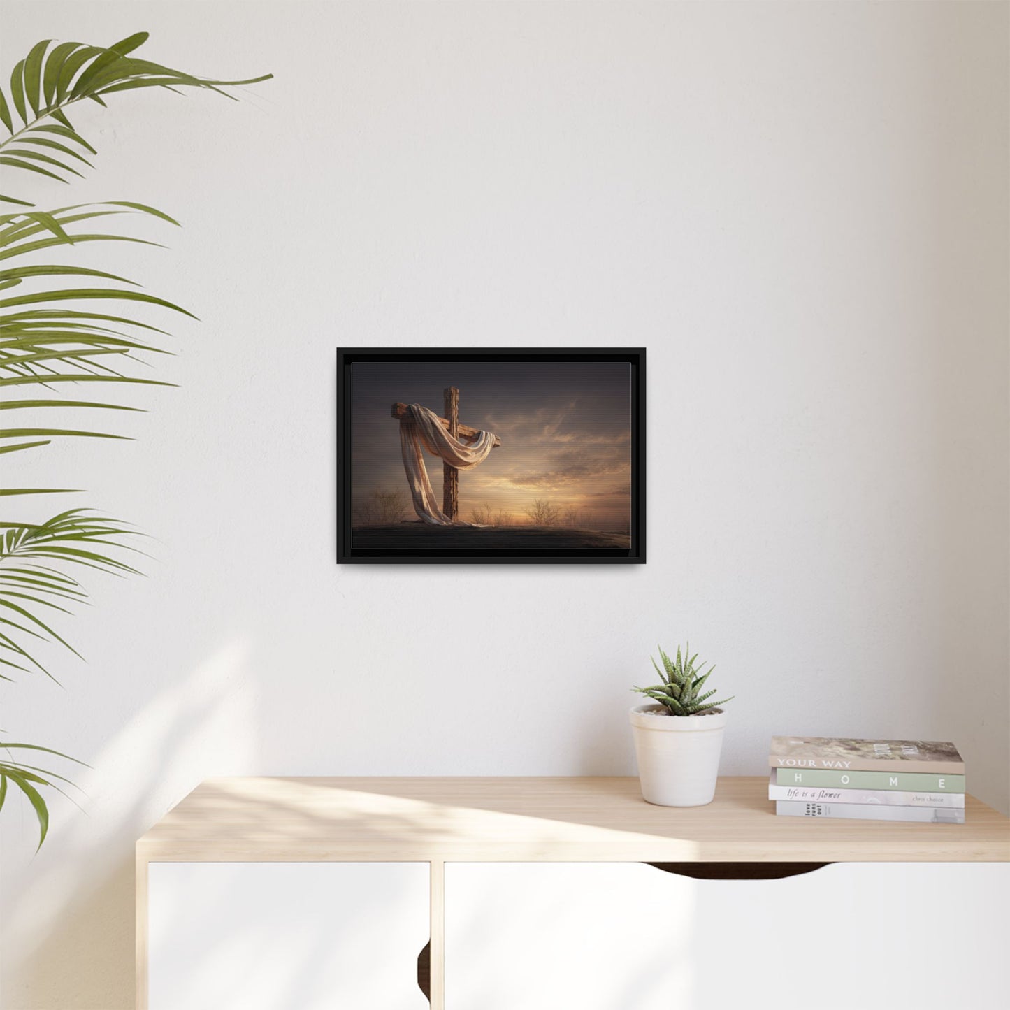 Rustic Cross Wall Art with Draped Fabric | Inspirational Decor