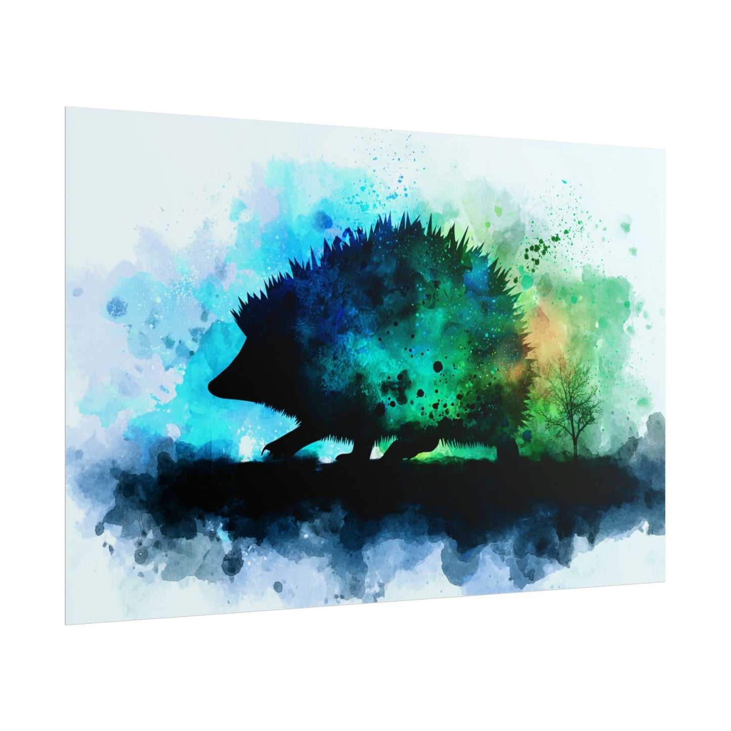 Hedgehog Silhouette Watercolor Art | Nature-Inspired Home Decor
