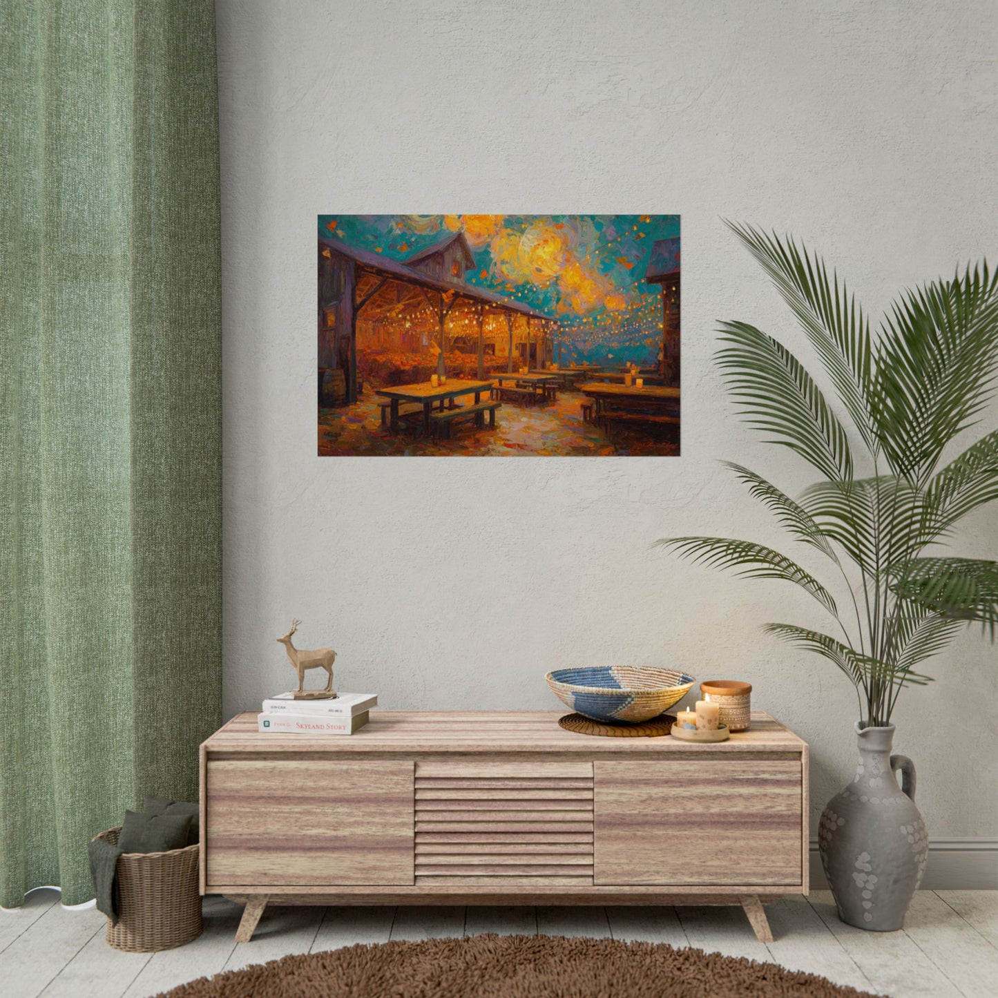 Autumn Festival Night Scene - Colorful Impressionist Art