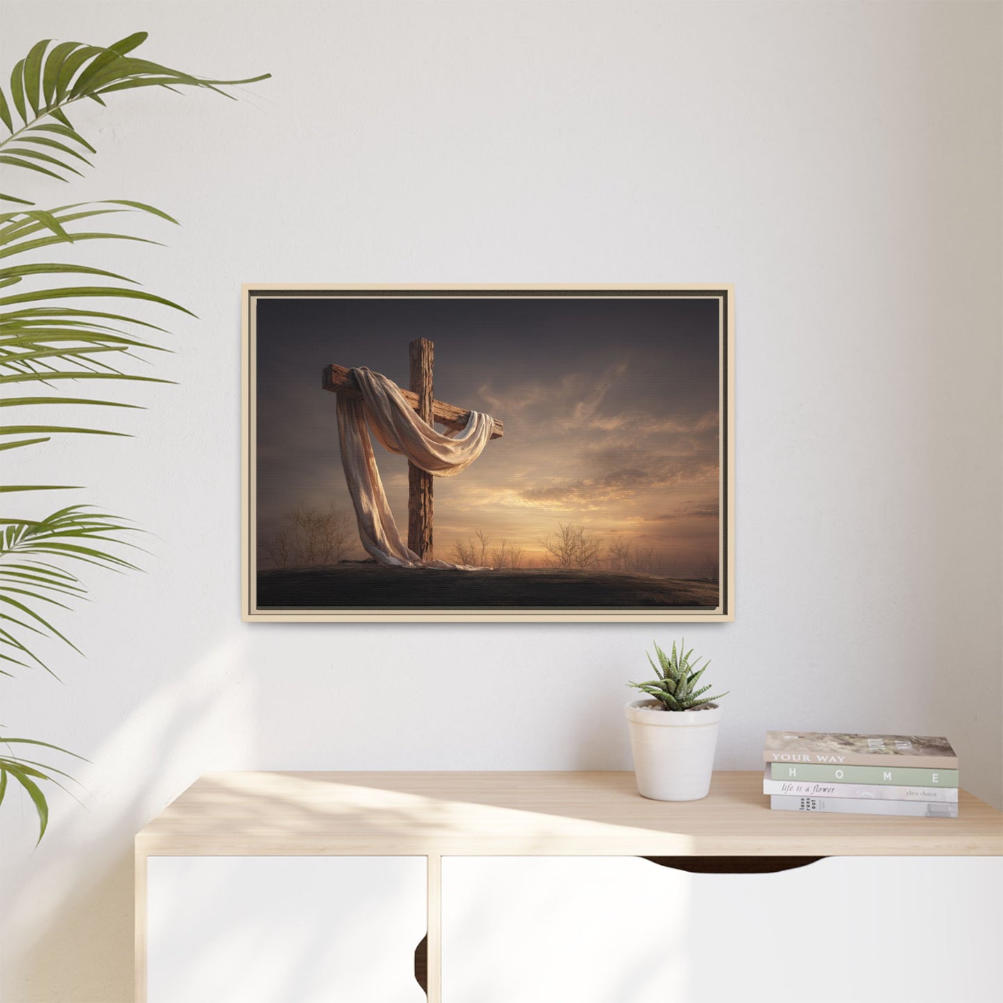 Rustic Cross Wall Art with Draped Fabric | Inspirational Decor