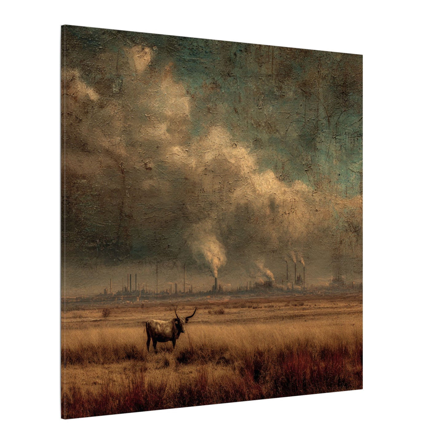 Cattle in Industrial Landscape | Vintage Style Art Print