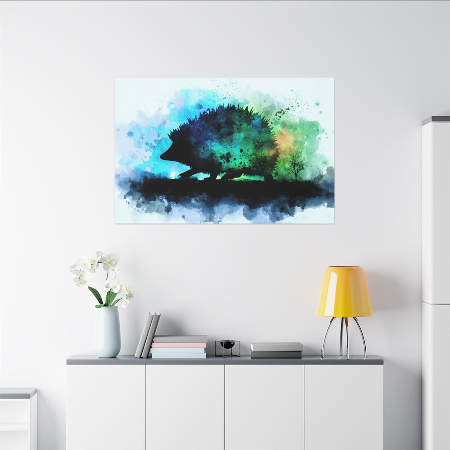 Hedgehog Silhouette Watercolor Art | Nature-Inspired Home Decor