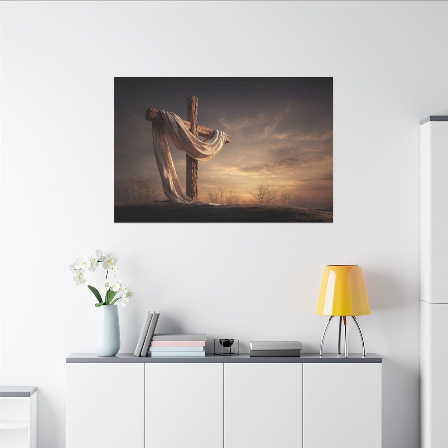 Rustic Cross Wall Art with Draped Fabric | Inspirational Decor