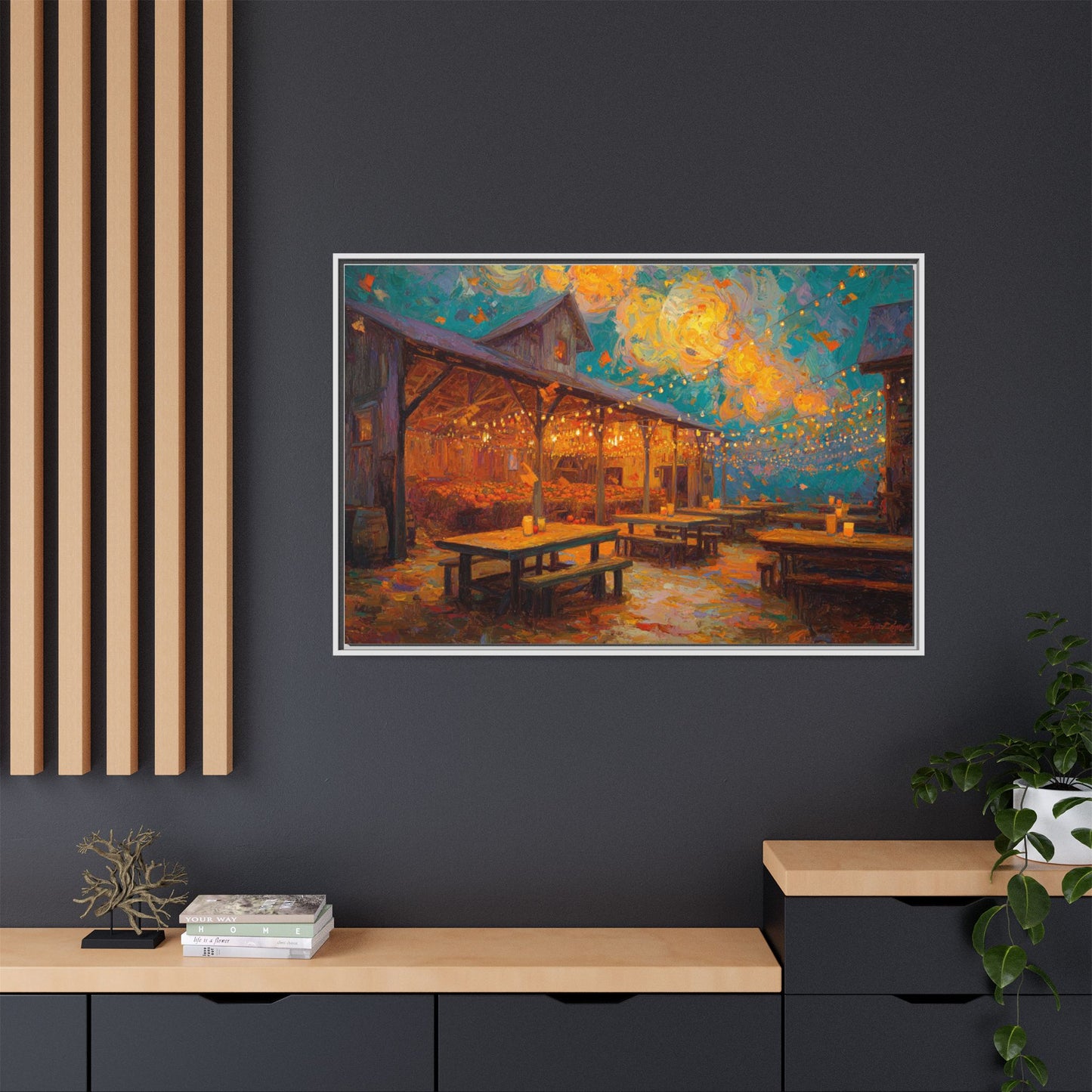 Autumn Festival Night Scene - Colorful Impressionist Art