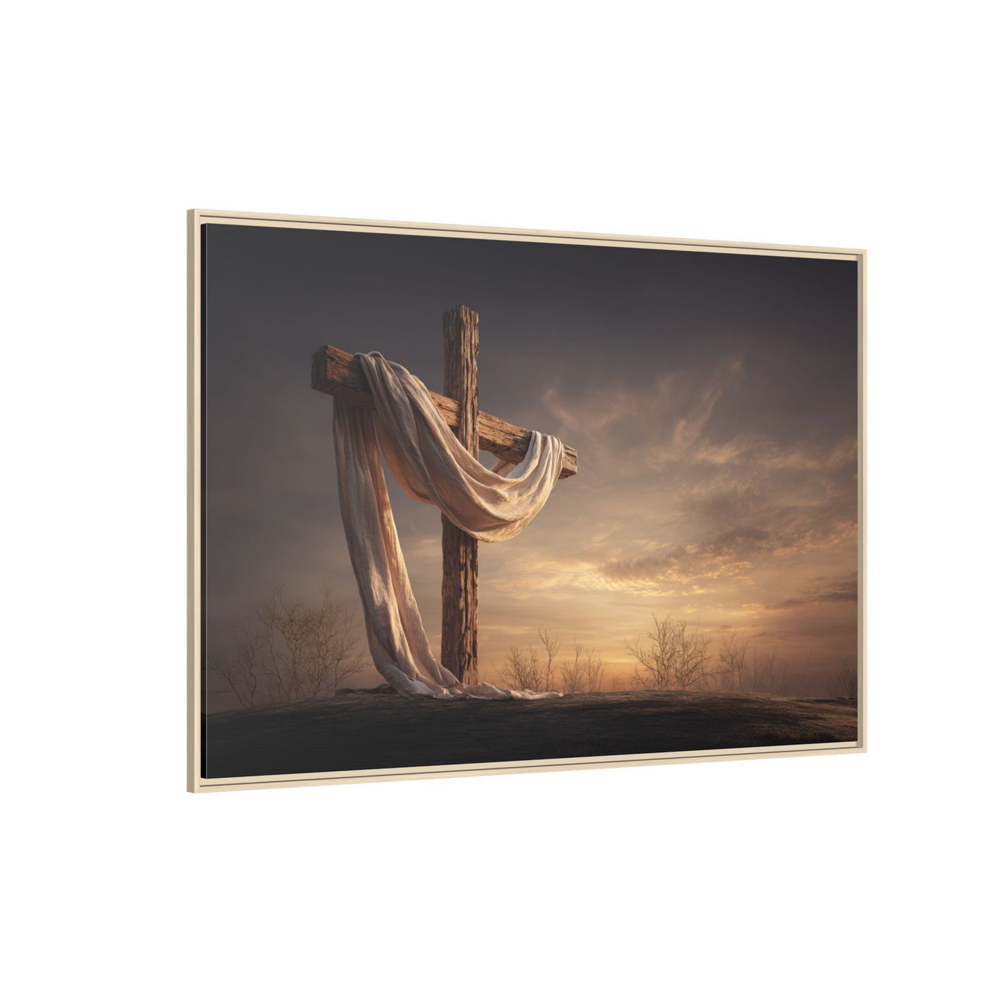 Rustic Cross Wall Art with Draped Fabric | Inspirational Decor