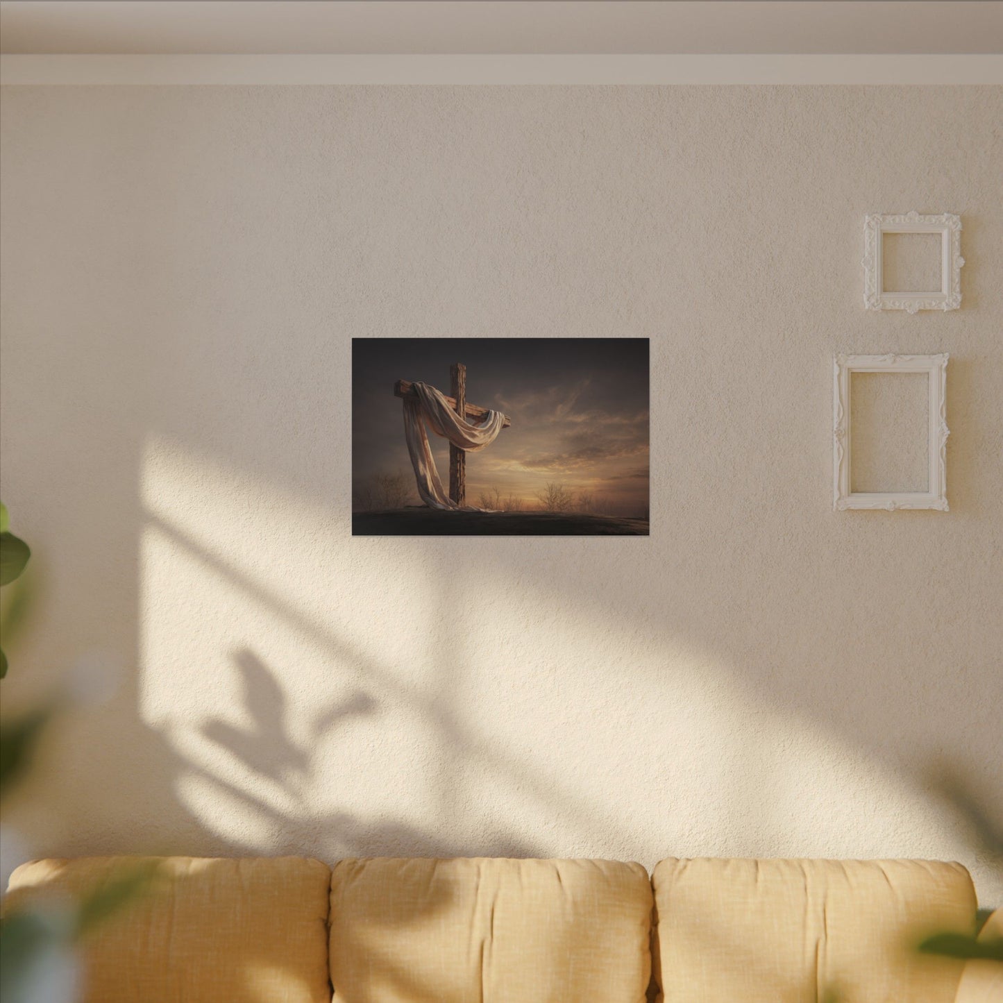 Rustic Cross Wall Art with Draped Fabric | Inspirational Decor