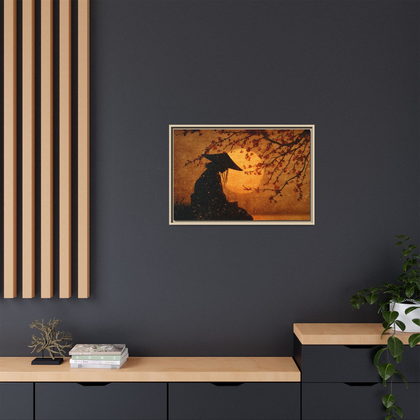 Serene Silhouette of Contemplation | Asian-Inspired Artwork