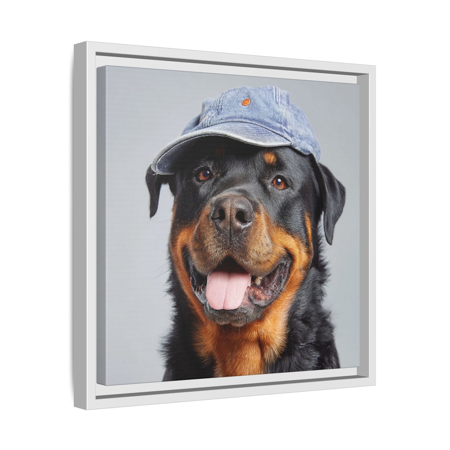 Whimsical Rottweiler Art - Denim Hat Dog Portrait