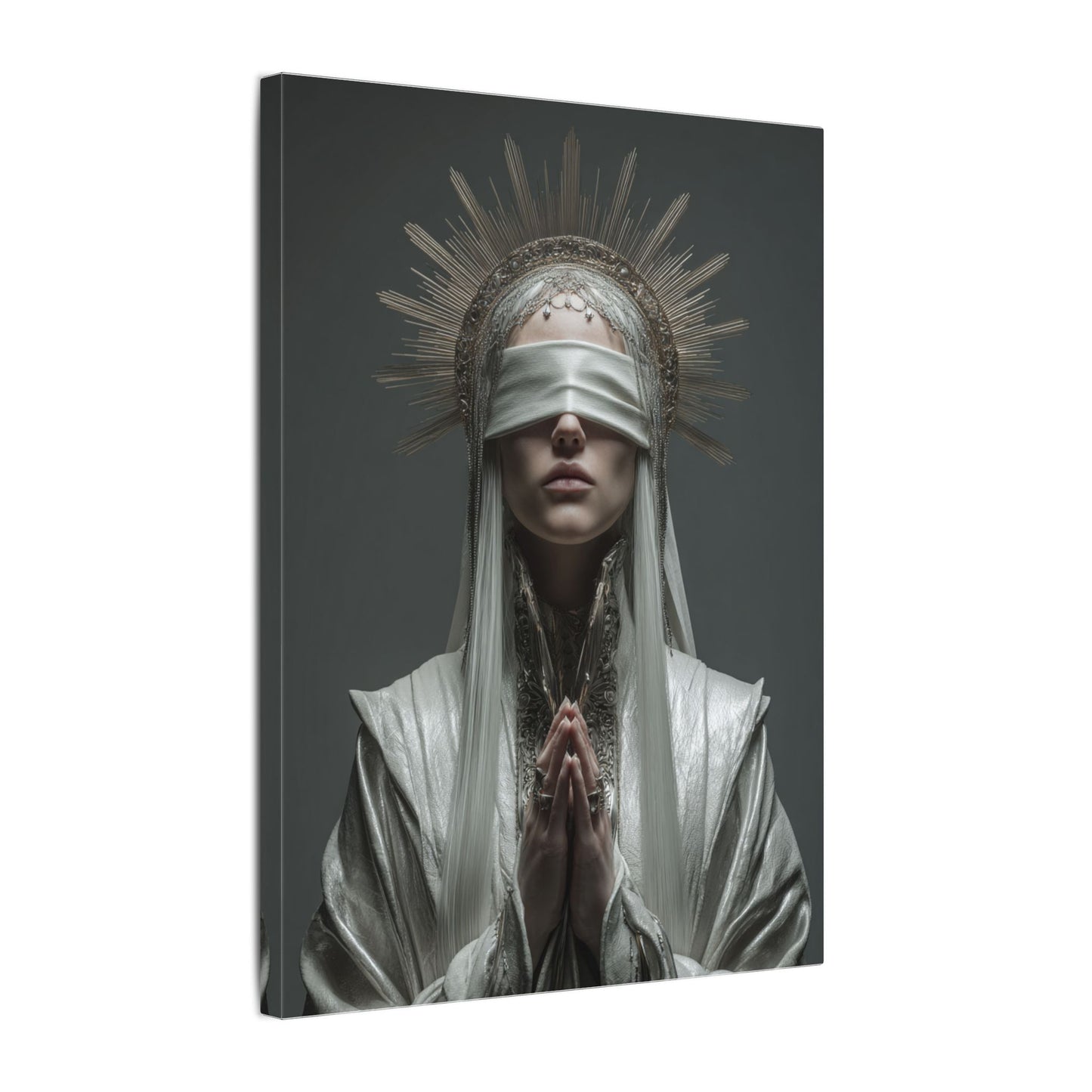 Ethereal Blindfolded Saint Art | Spiritual Home Decor