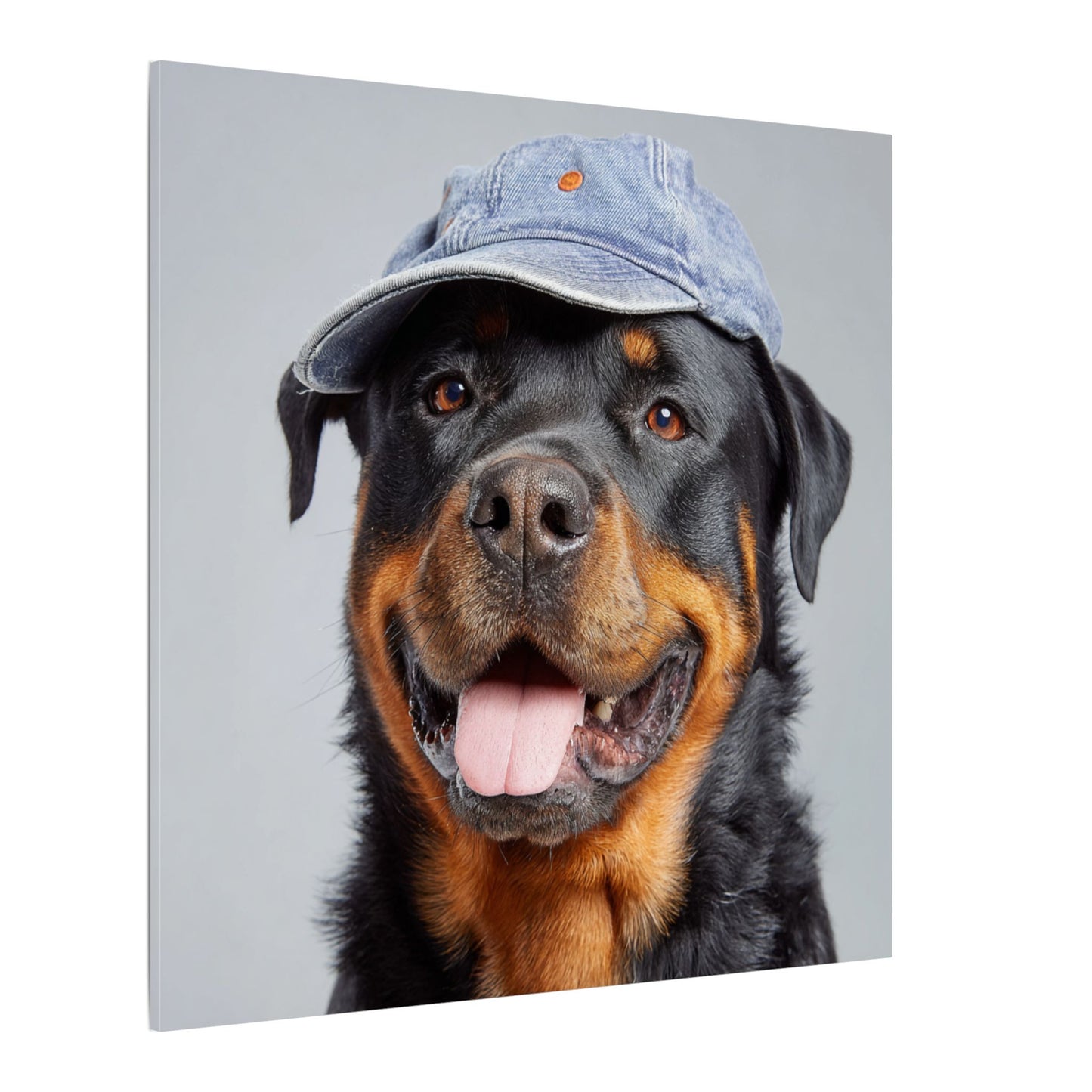 Whimsical Rottweiler Art - Denim Hat Dog Portrait
