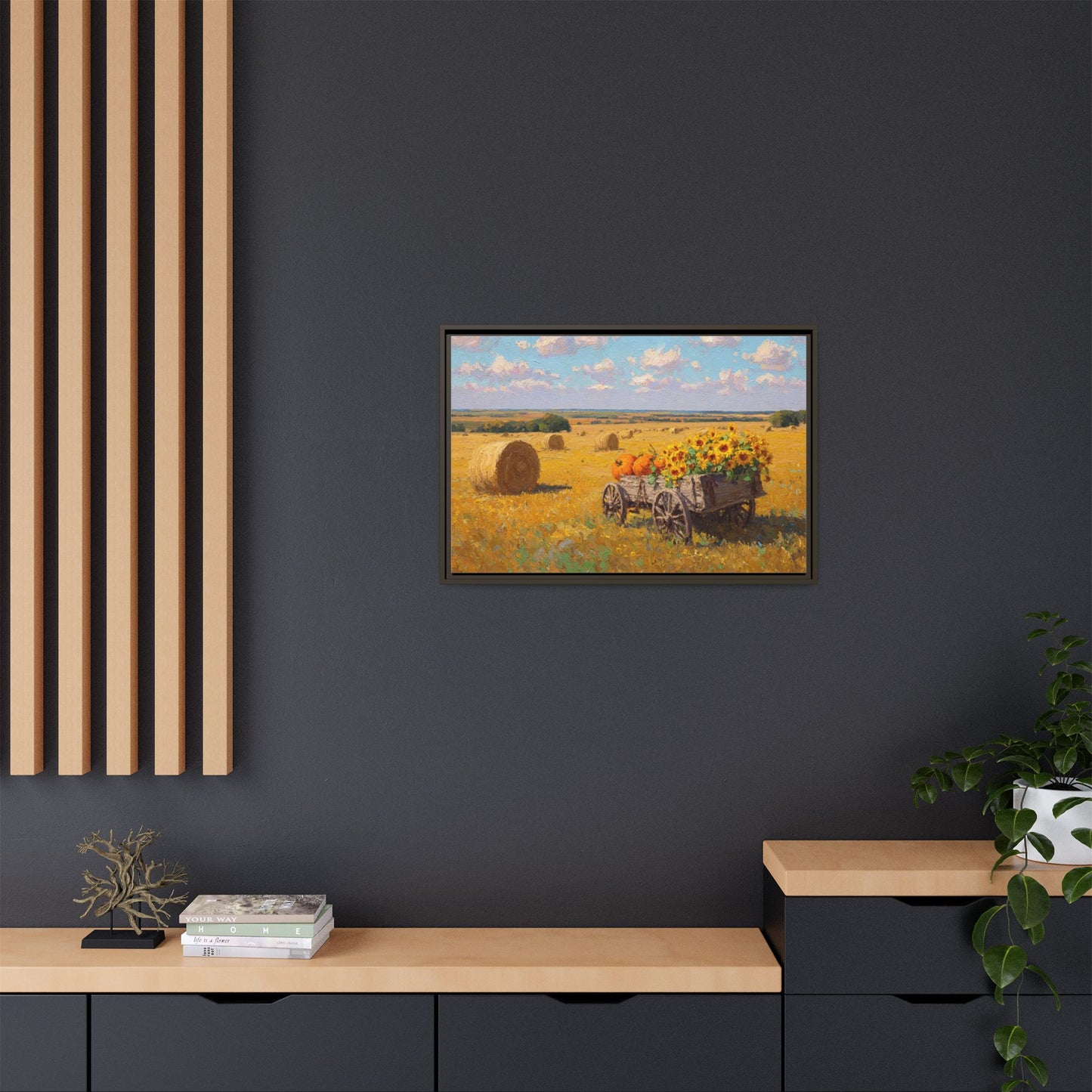 Sunflower Harvest Wagon Decor | Rustic Farm Art for Home