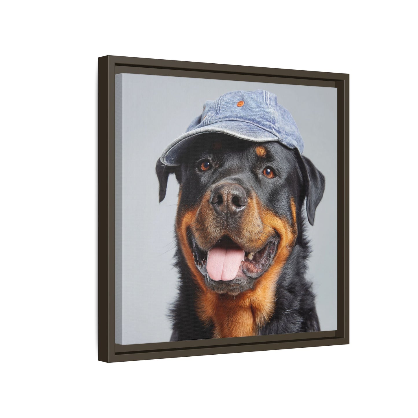 Playful Rottweiler Portrait | Dog Art in Denim Cap