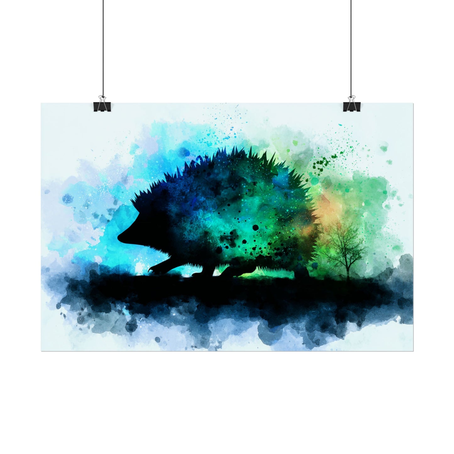 Hedgehog Silhouette Watercolor Art | Nature-Inspired Home Decor