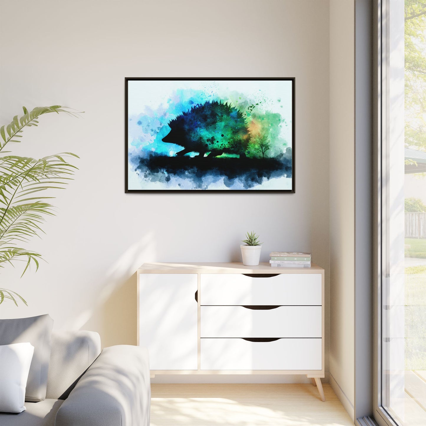Hedgehog Silhouette Watercolor Art | Nature-Inspired Home Decor