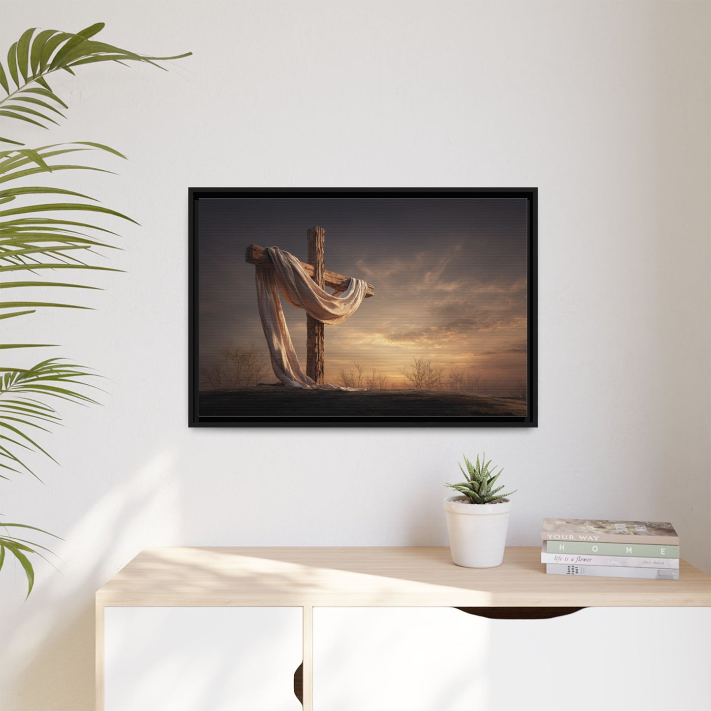 Rustic Cross Wall Art with Draped Fabric | Inspirational Decor