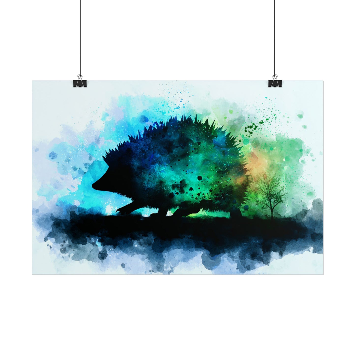 Hedgehog Silhouette Watercolor Art | Nature-Inspired Home Decor