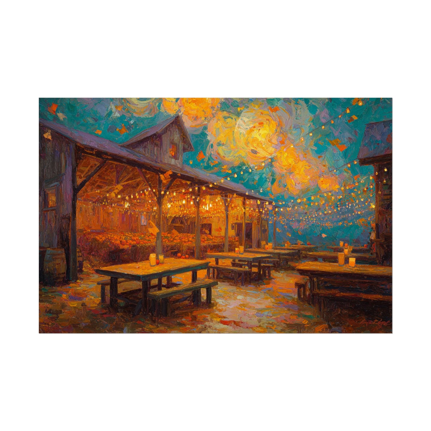 Autumn Festival Night Scene - Colorful Impressionist Art