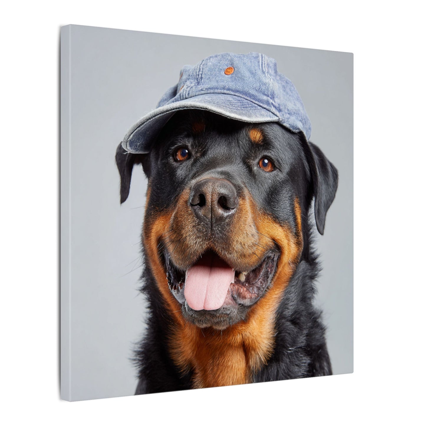 Playful Rottweiler Portrait | Dog Art in Denim Cap