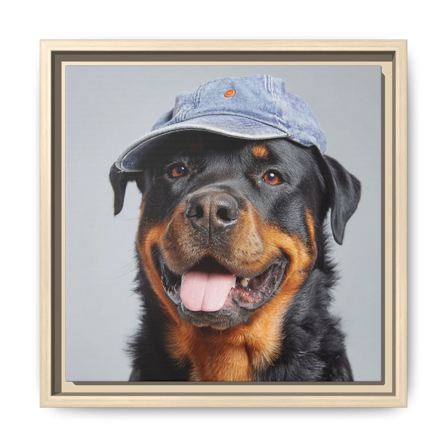 Whimsical Rottweiler Art - Denim Hat Dog Portrait