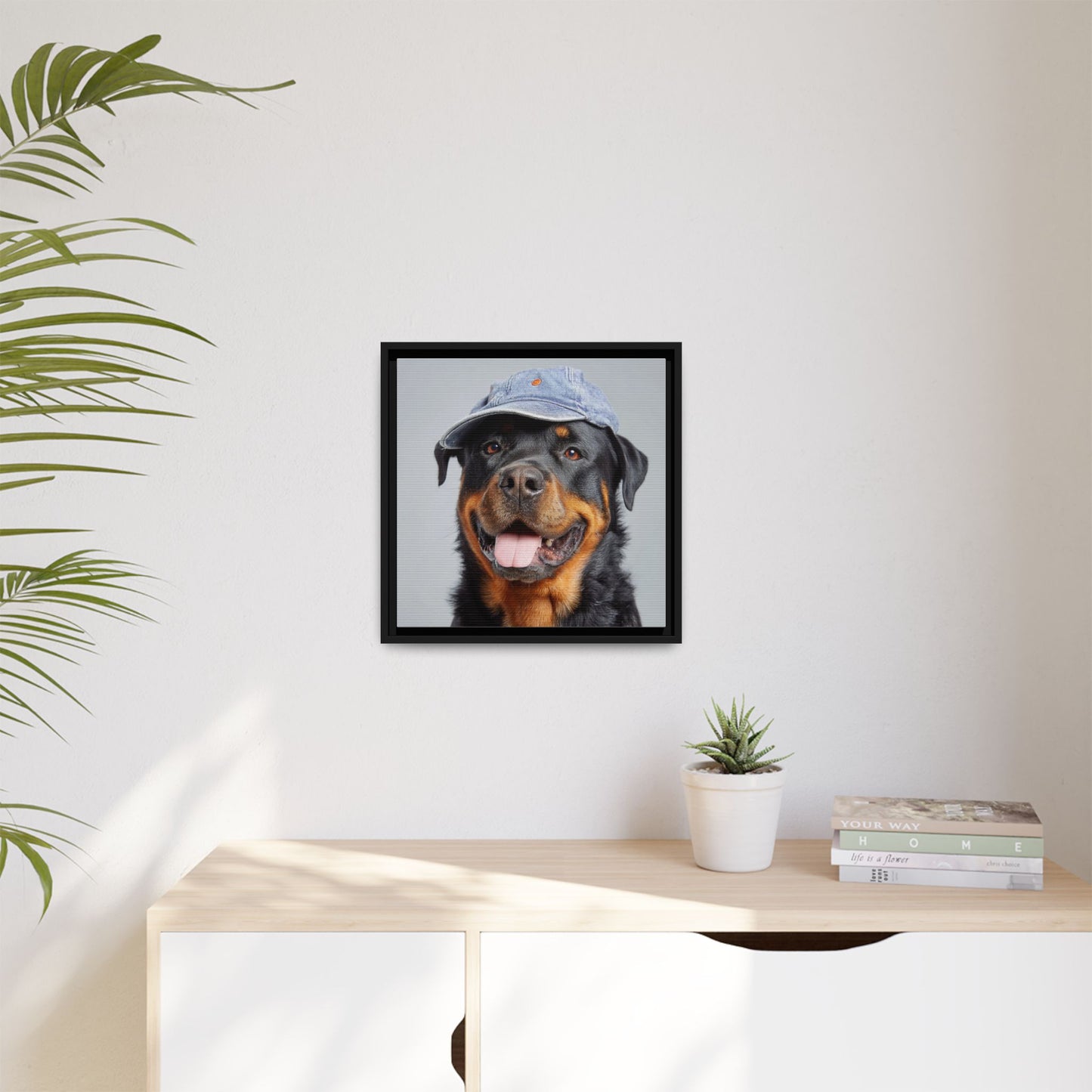 Whimsical Rottweiler Art - Denim Hat Dog Portrait