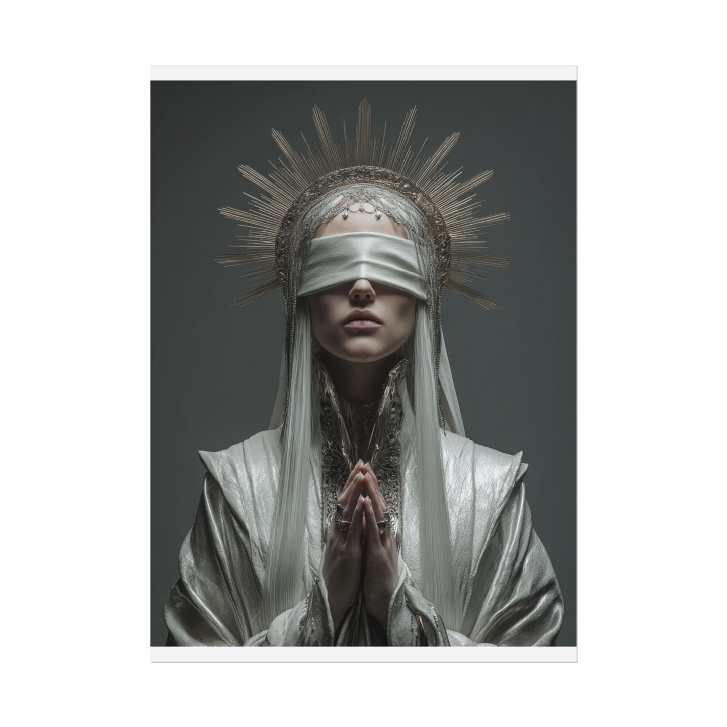 Ethereal Blindfolded Saint Art | Spiritual Home Decor
