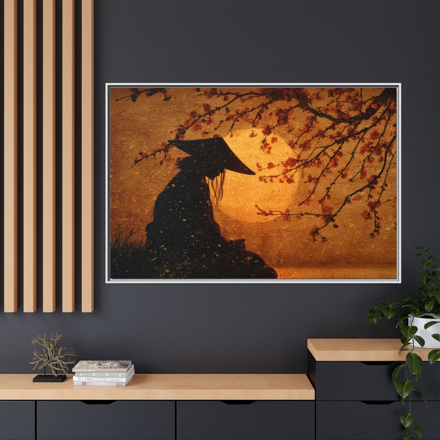 Serene Silhouette of Contemplation | Asian-Inspired Artwork