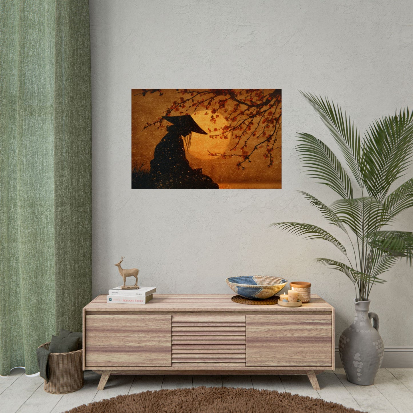Serene Silhouette of Contemplation | Asian-Inspired Artwork