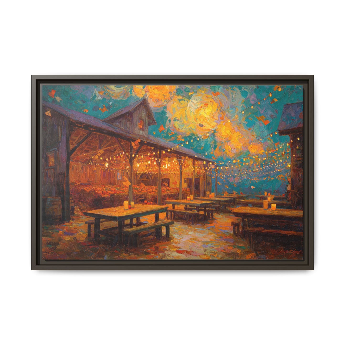 Autumn Festival Night Scene - Colorful Impressionist Art