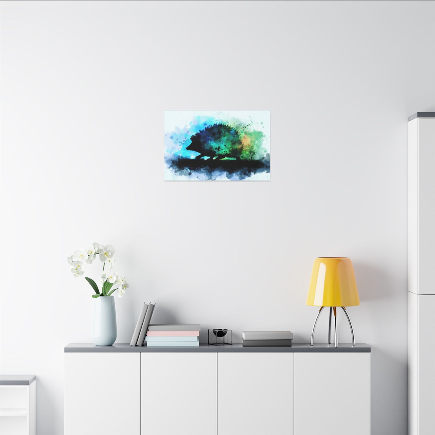 Hedgehog Silhouette Watercolor Art | Nature-Inspired Home Decor