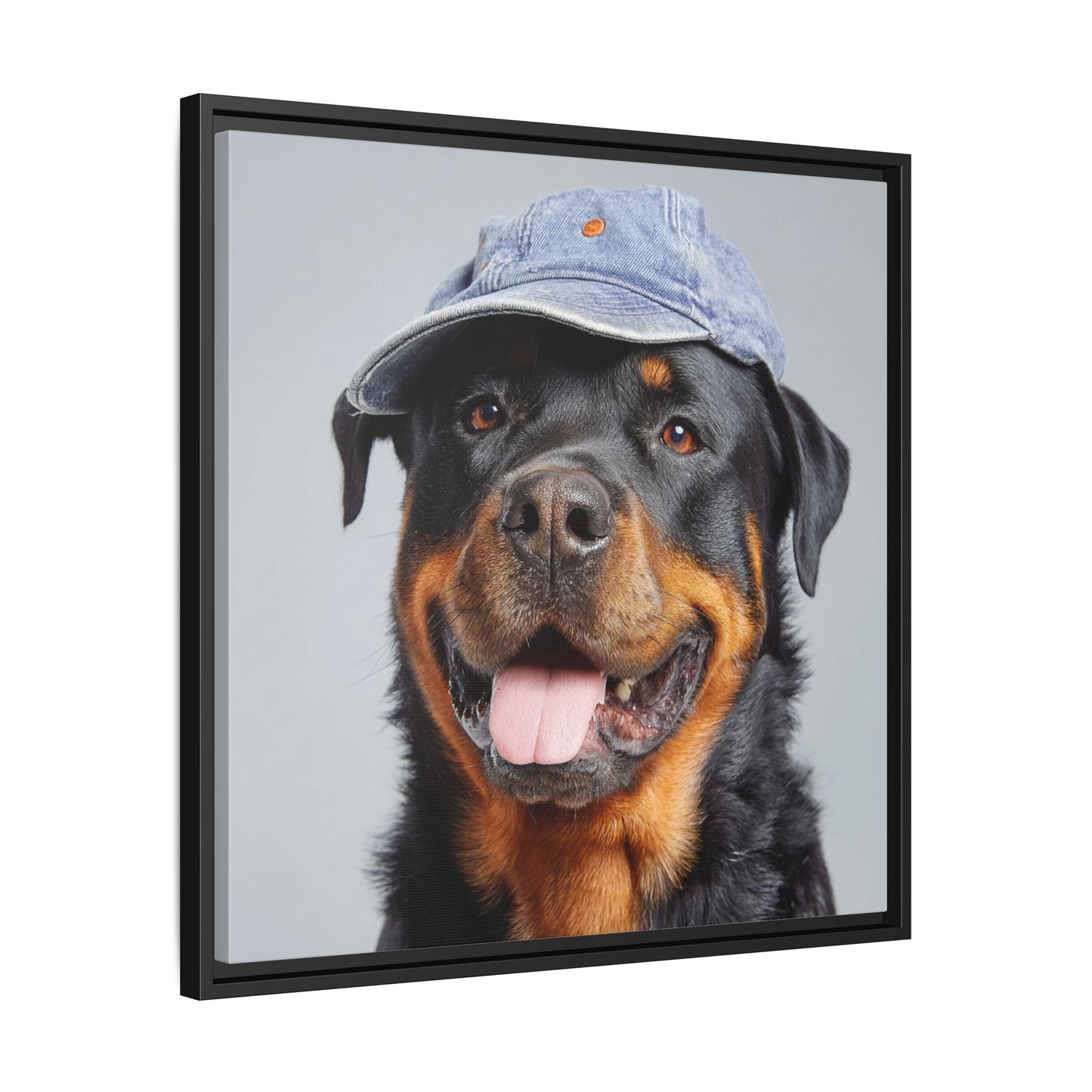 Playful Rottweiler Portrait | Dog Art in Denim Cap