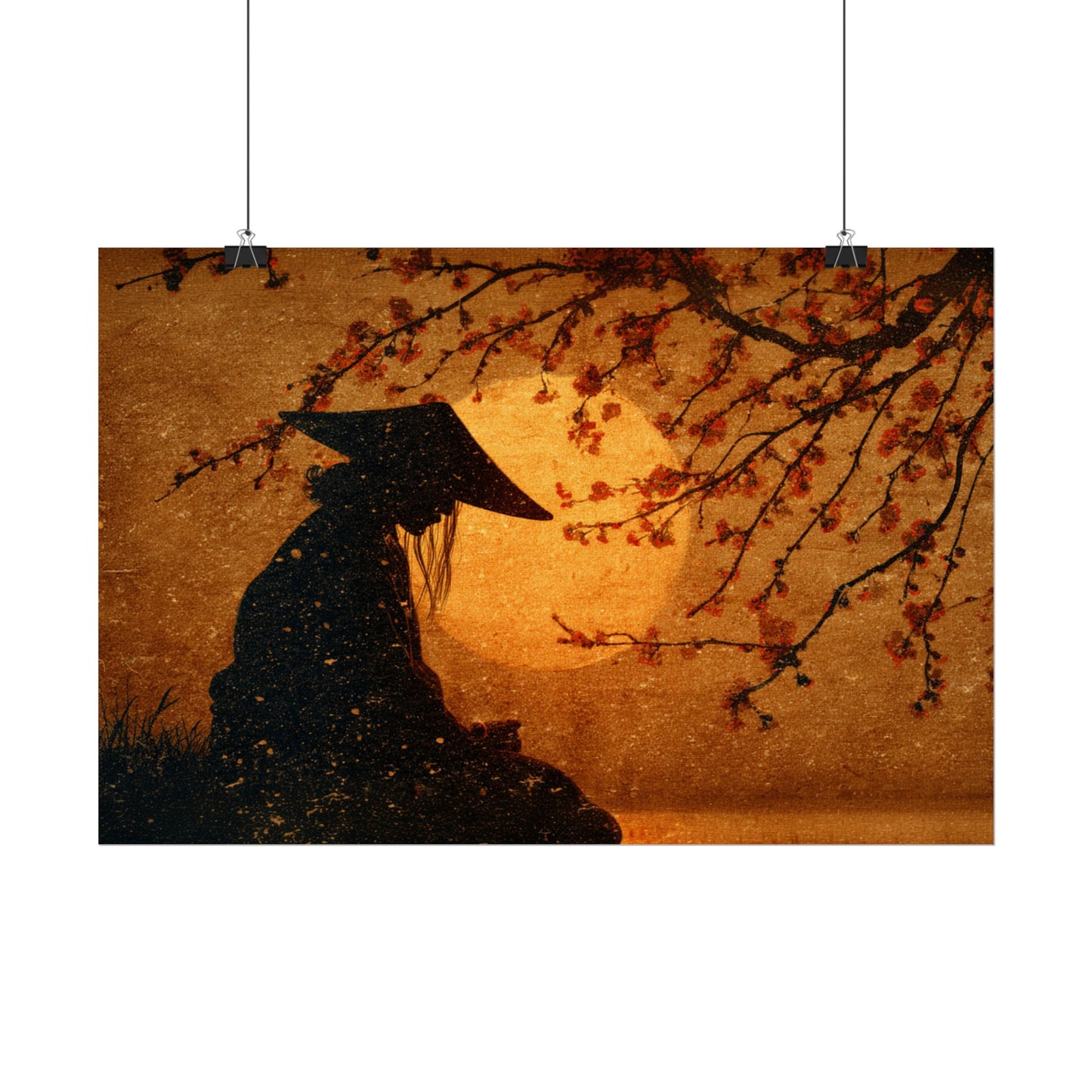 Serene Silhouette of Contemplation | Asian-Inspired Artwork