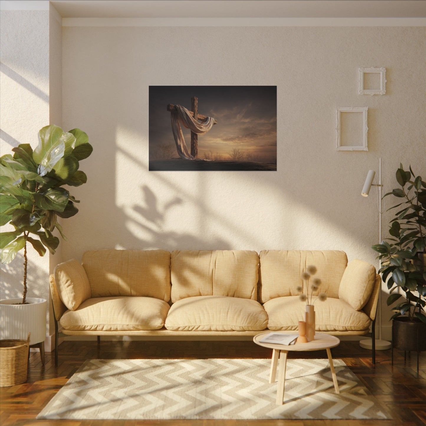 Rustic Cross Wall Art with Draped Fabric | Inspirational Decor