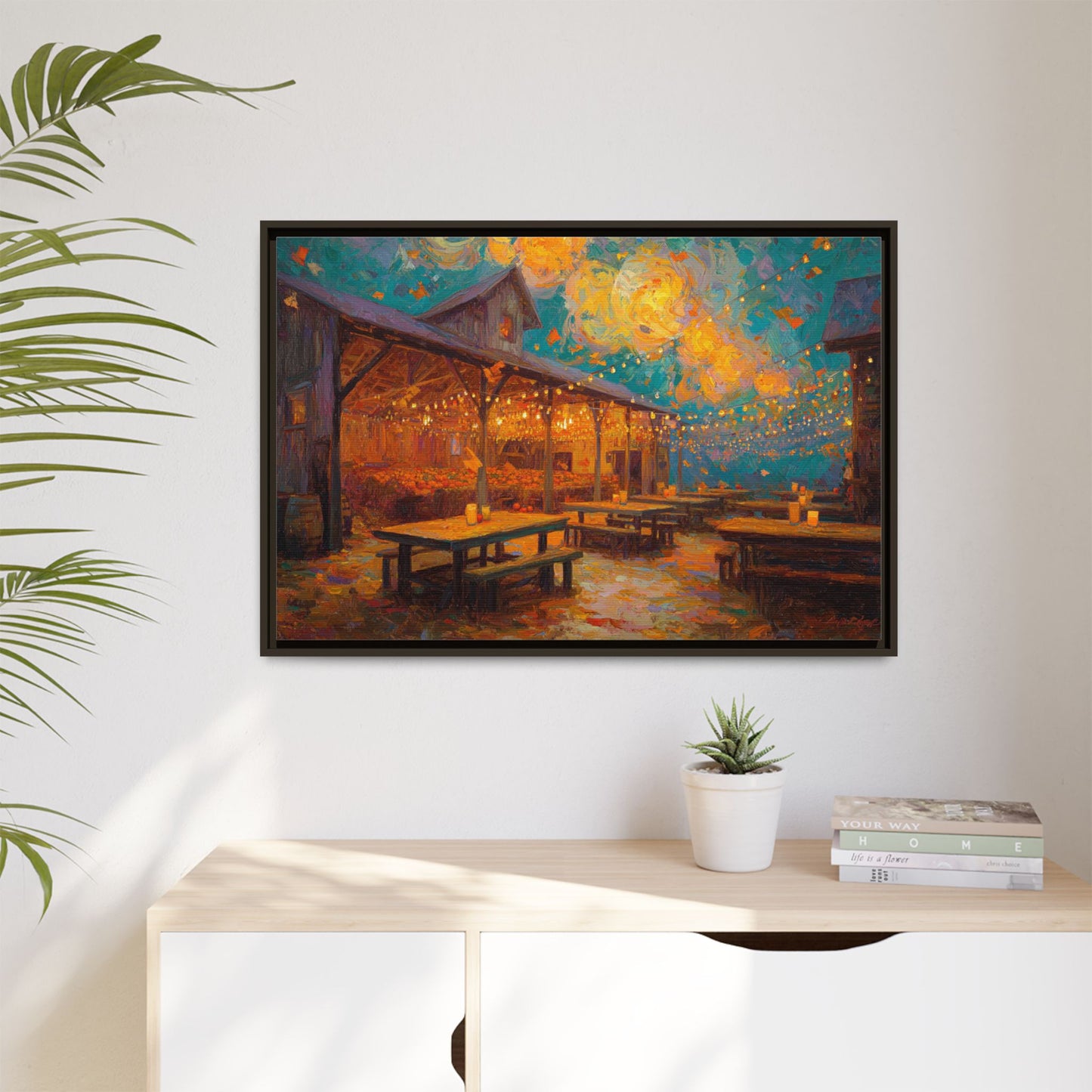 Autumn Festival Night Scene - Colorful Impressionist Art