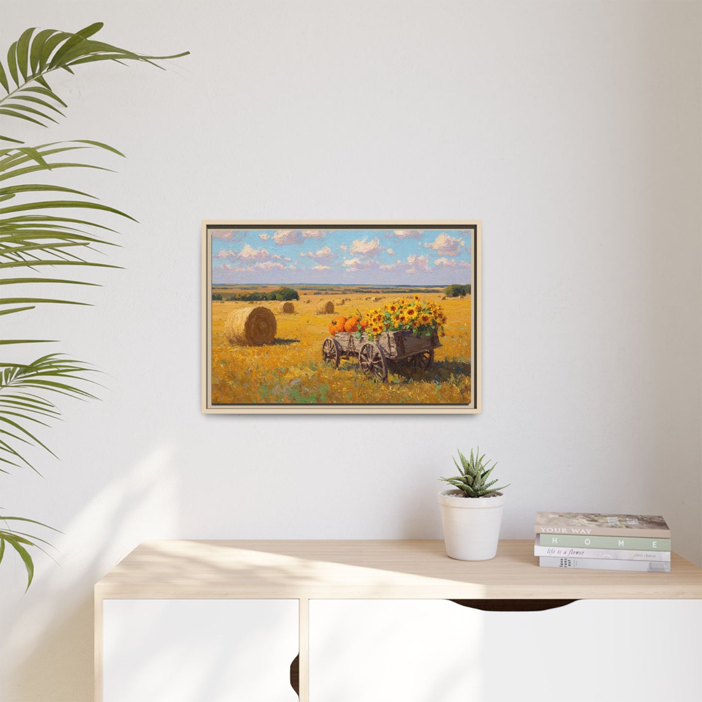 Sunflower Harvest Wagon Decor | Rustic Farm Art for Home
