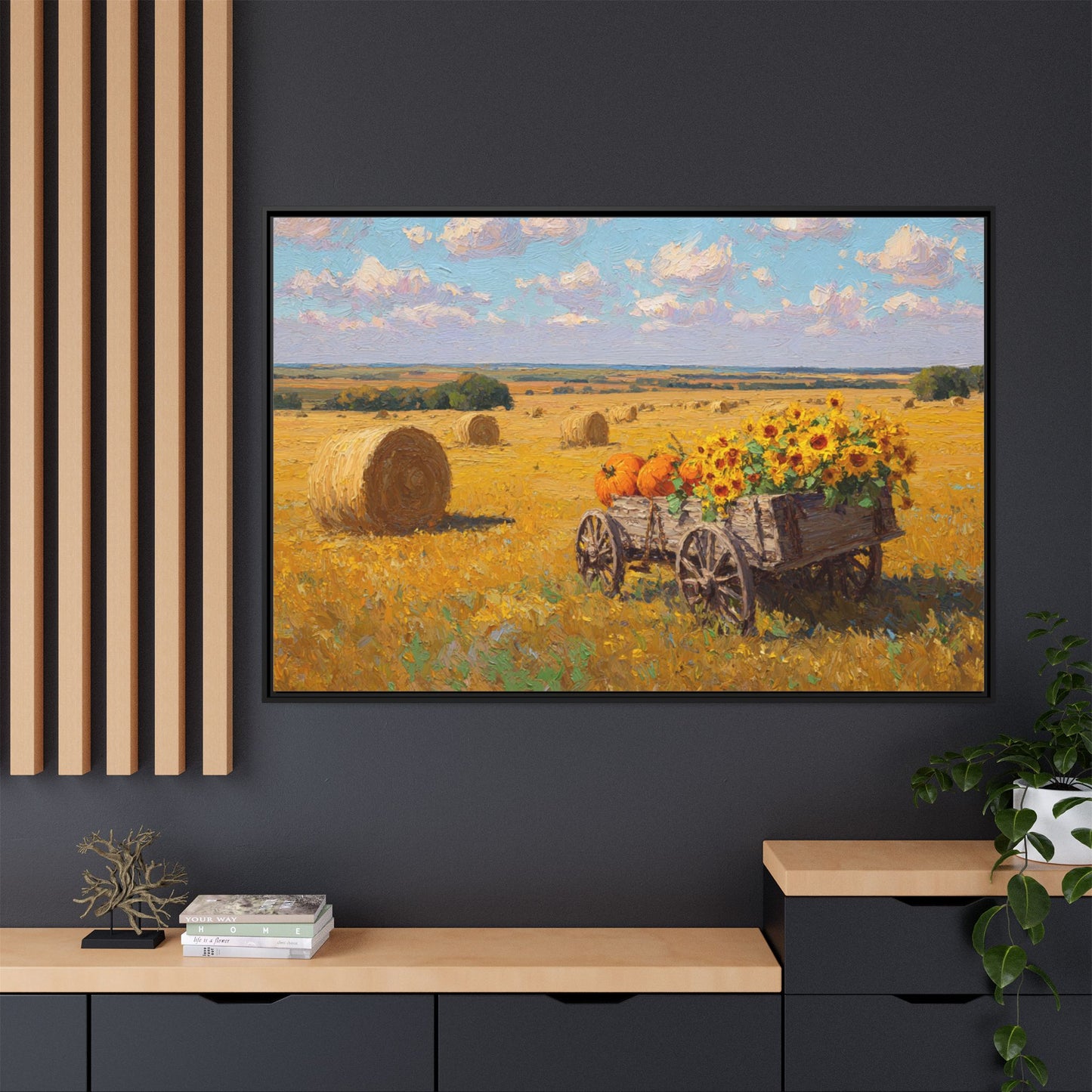 Sunflower Harvest Wagon Decor | Rustic Farm Art for Home