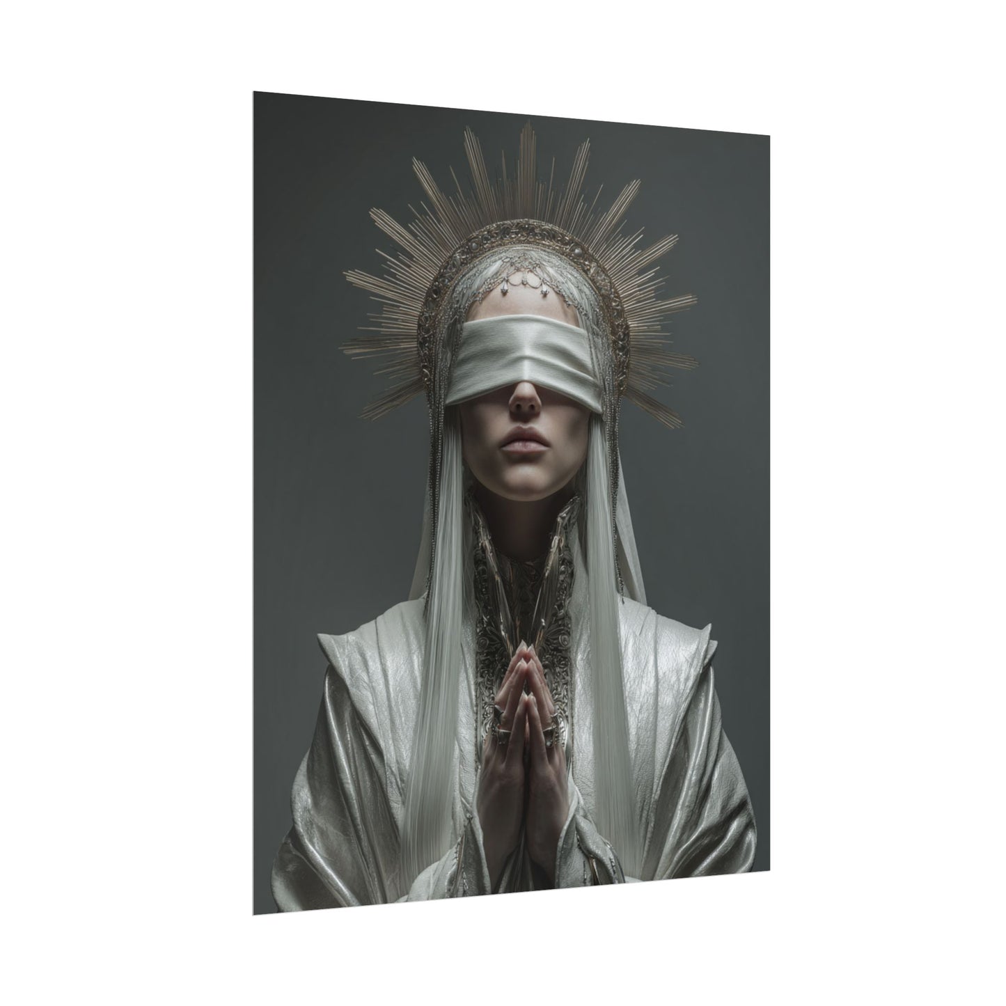 Ethereal Blindfolded Saint Art | Spiritual Home Decor