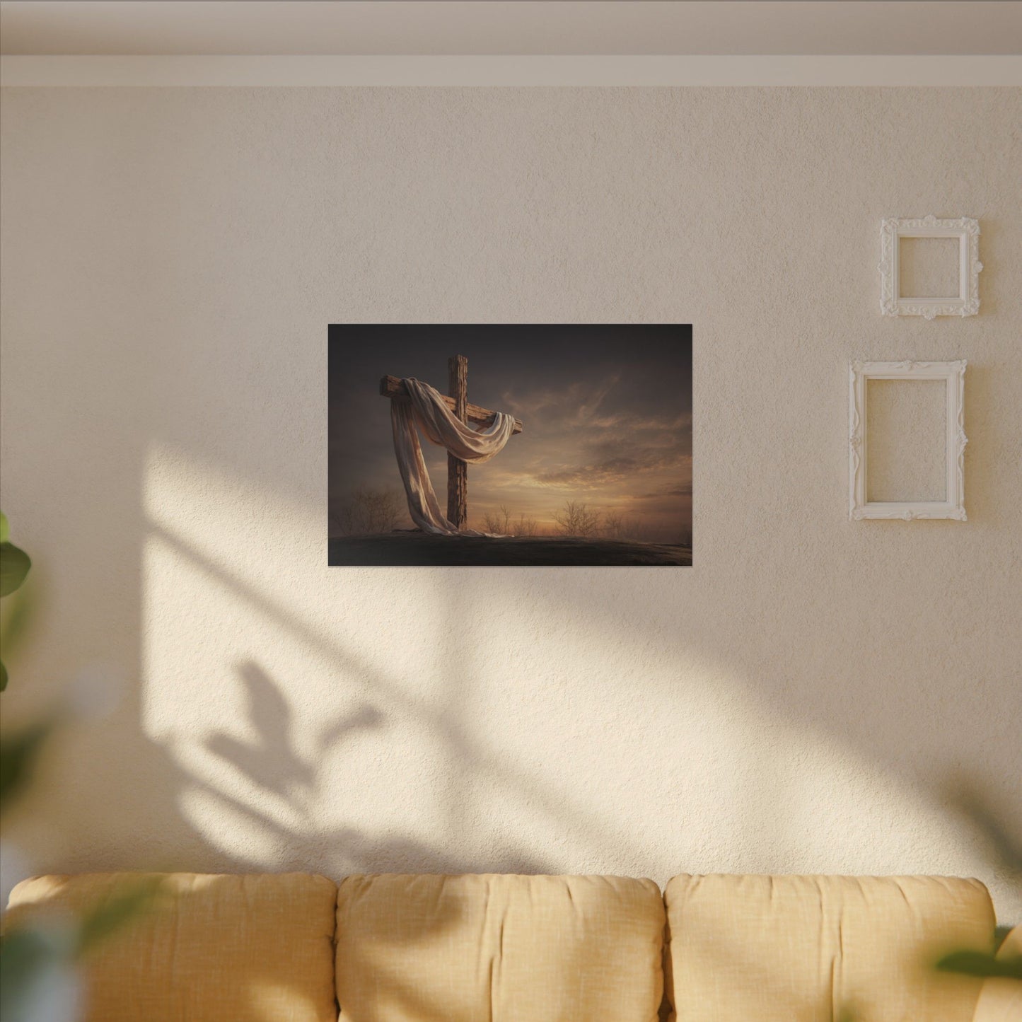 Rustic Cross Wall Art with Draped Fabric | Inspirational Decor