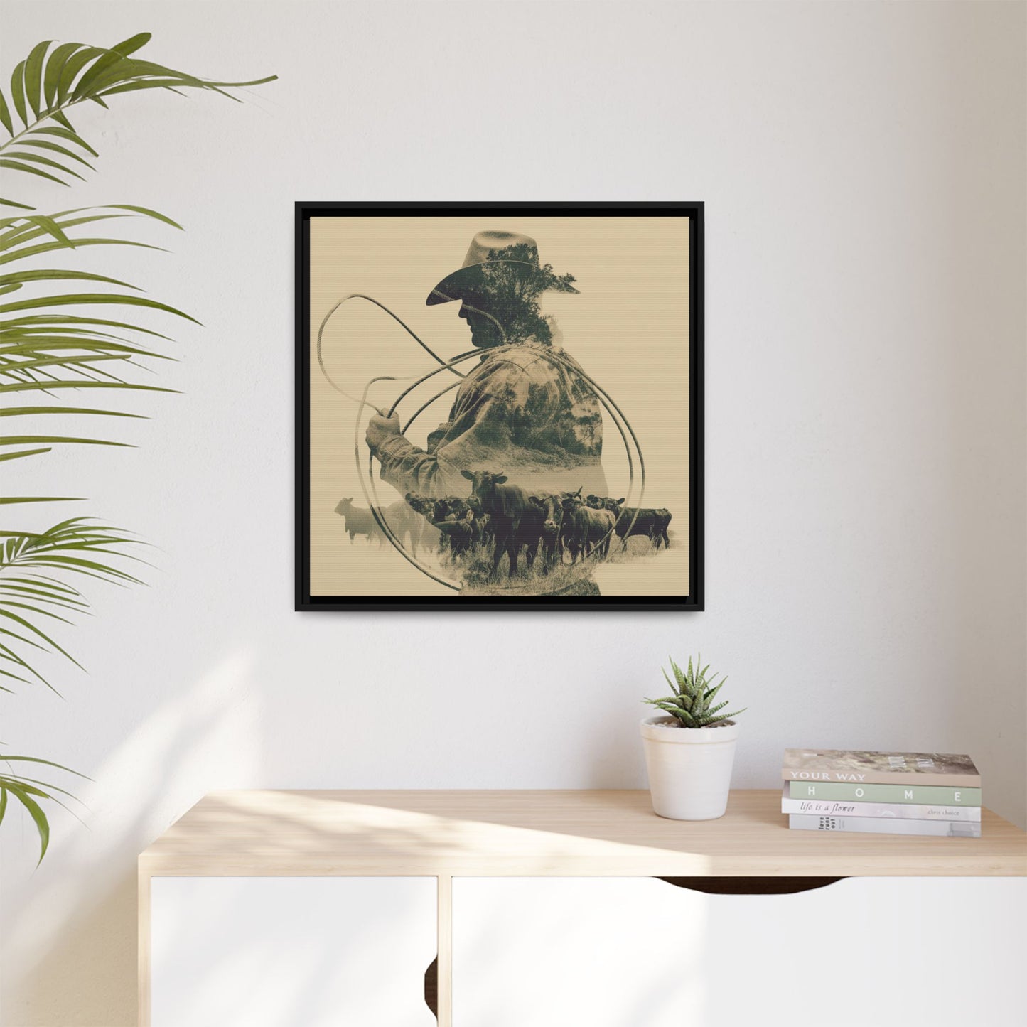 Lone Cowboy Silhouette Art - Vintage Western Charm