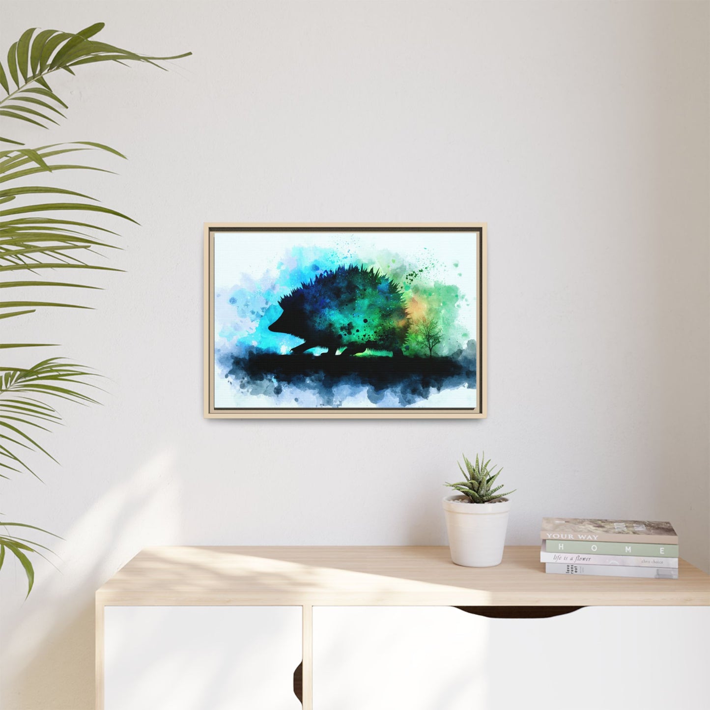 Hedgehog Silhouette Watercolor Art | Nature-Inspired Home Decor