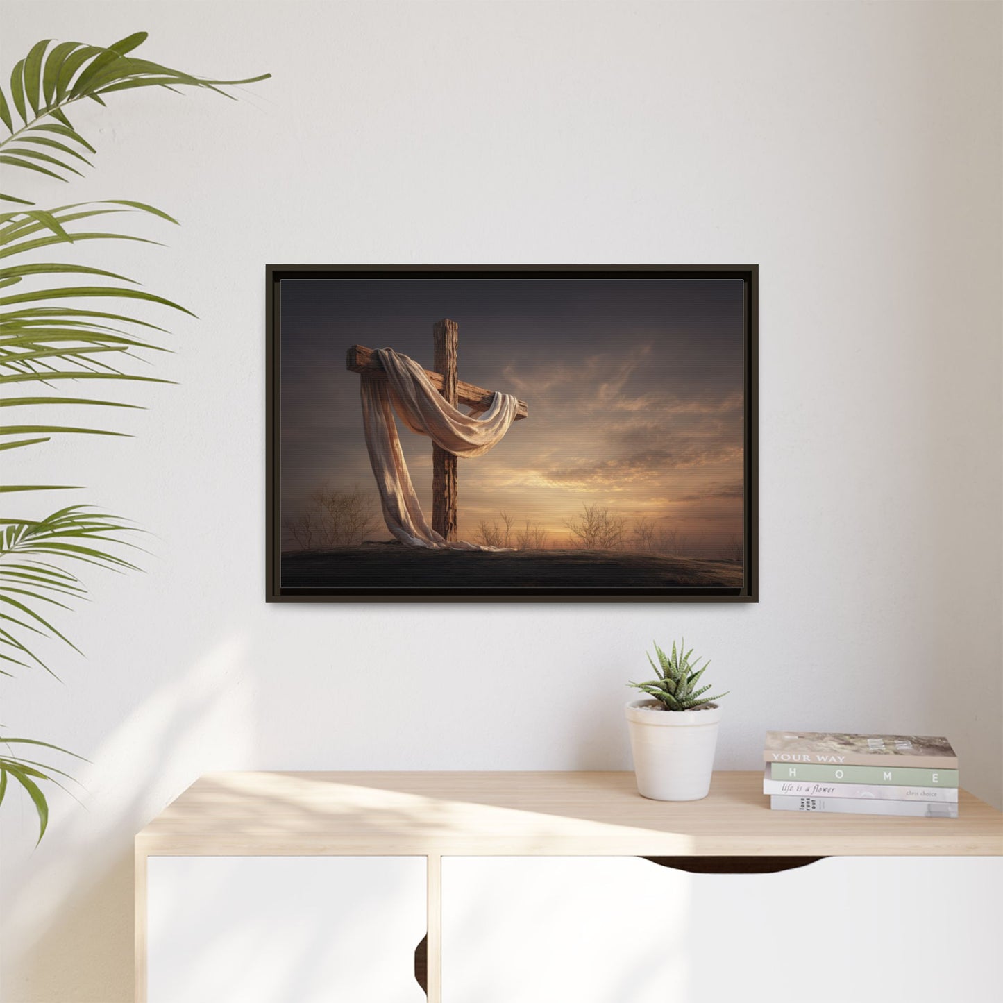 Rustic Cross Wall Art with Draped Fabric | Inspirational Decor