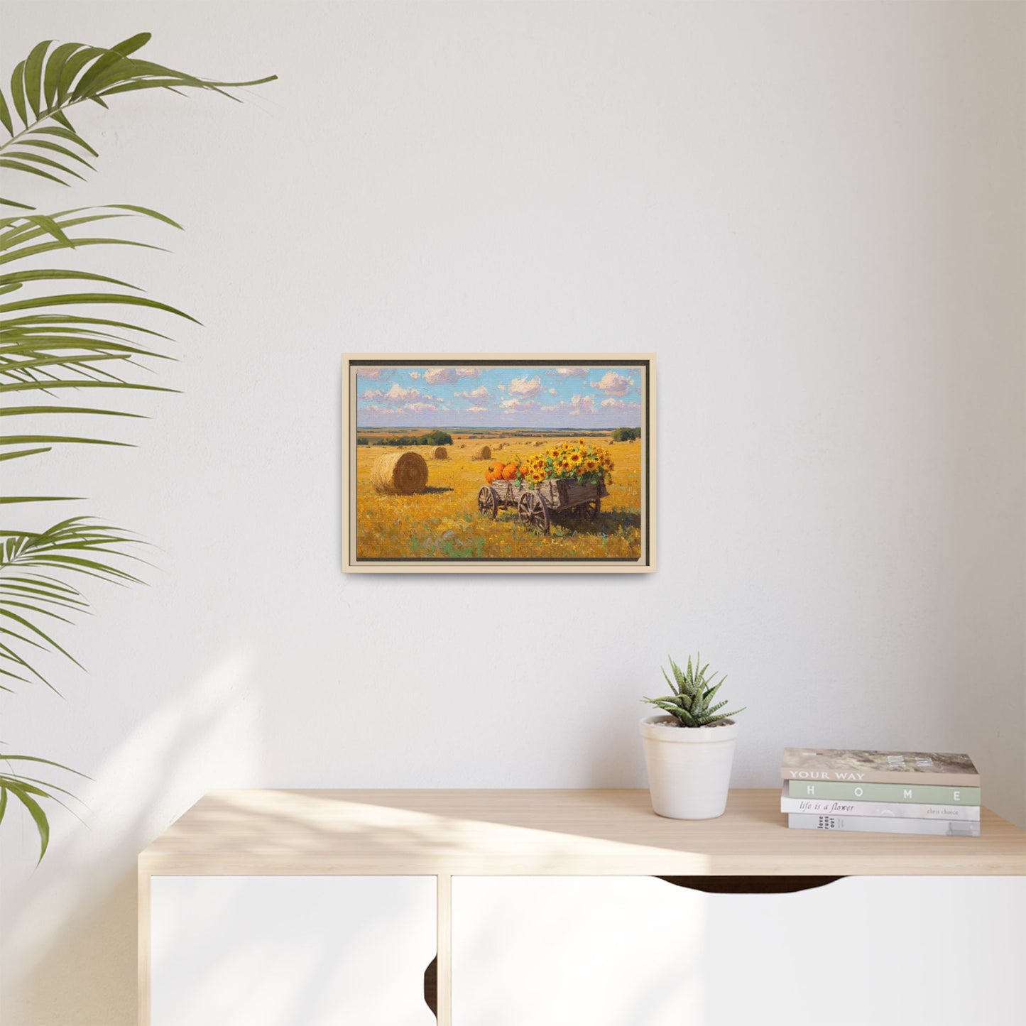 Sunflower Harvest Wagon Decor | Rustic Farm Art for Home