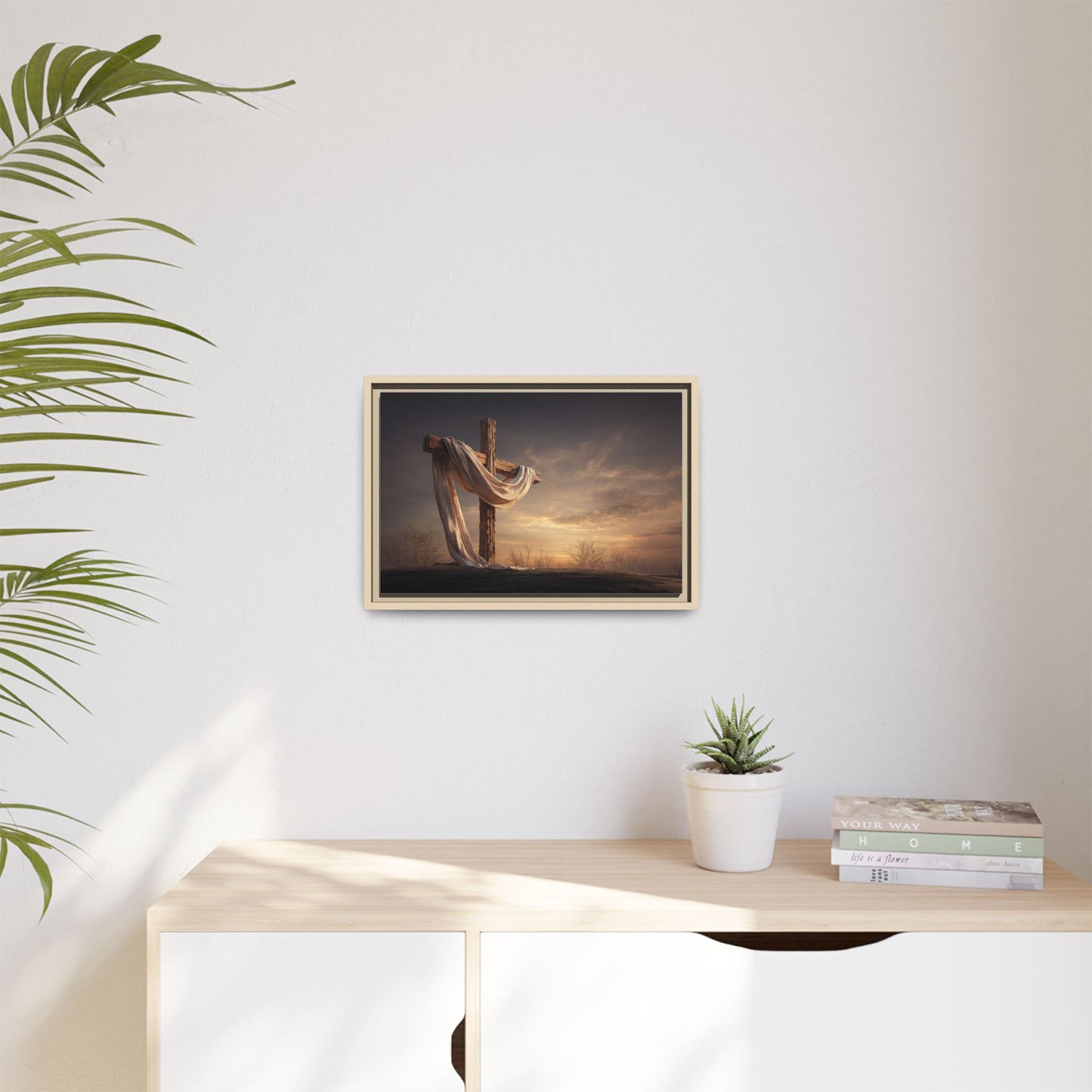 Rustic Cross Wall Art with Draped Fabric | Inspirational Decor