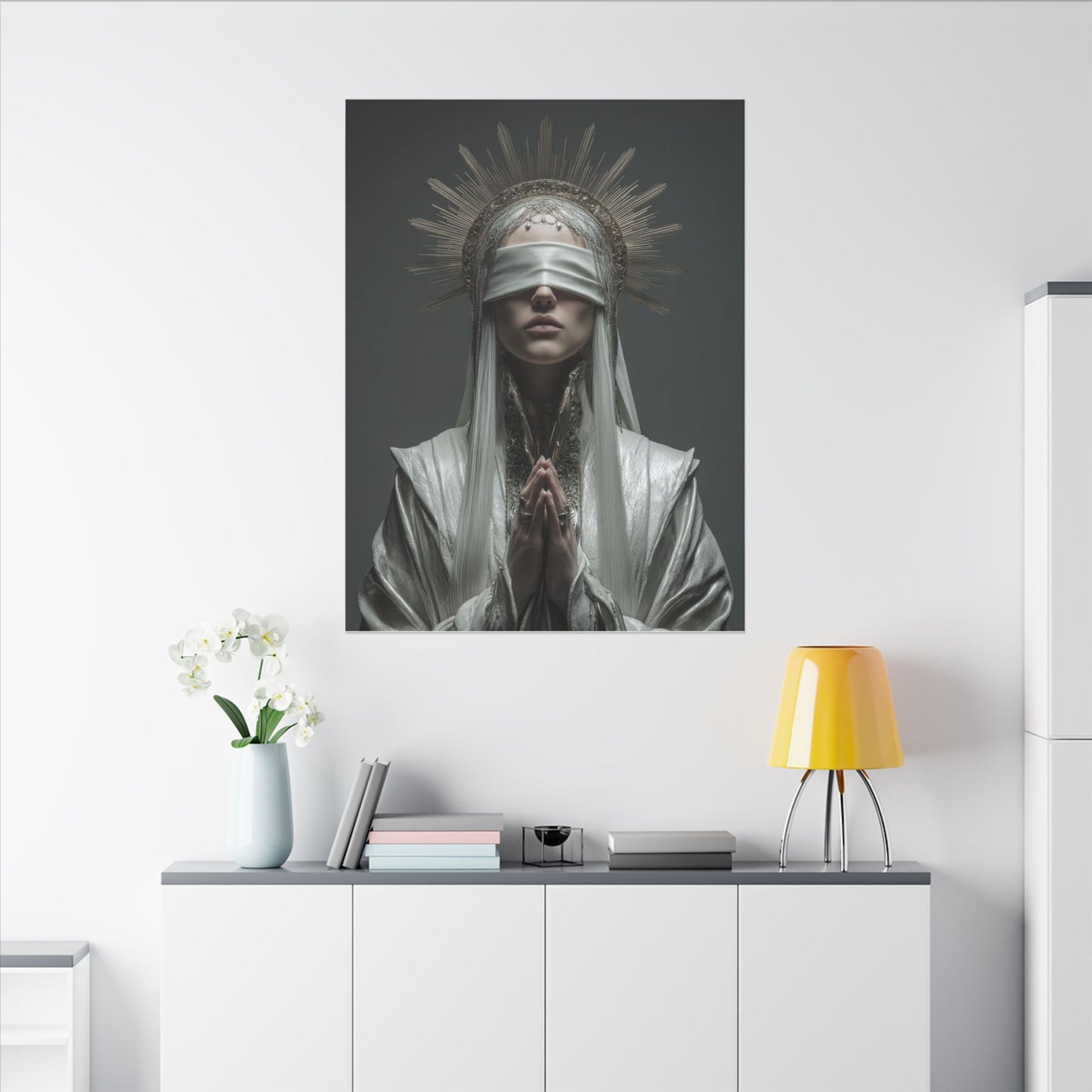 Ethereal Blindfolded Saint Art | Spiritual Home Decor
