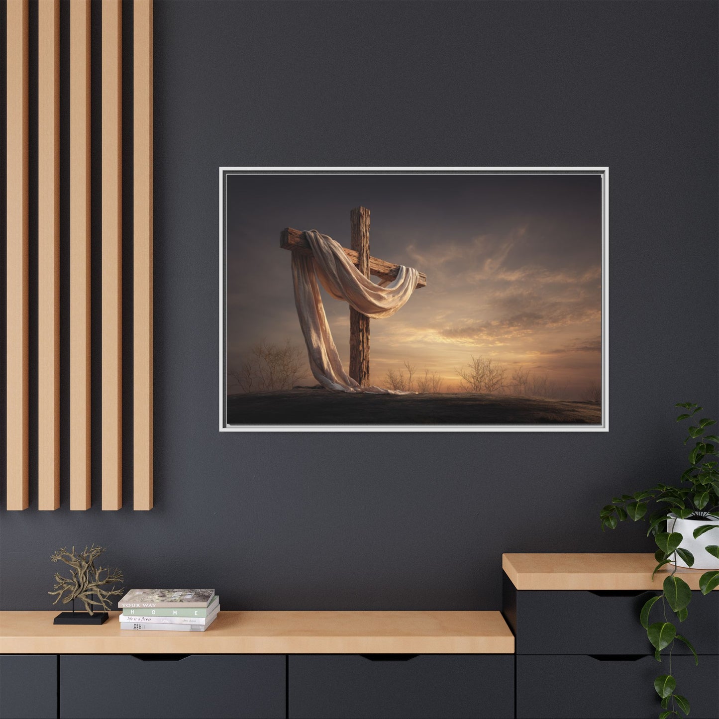Rustic Cross Wall Art with Draped Fabric | Inspirational Decor